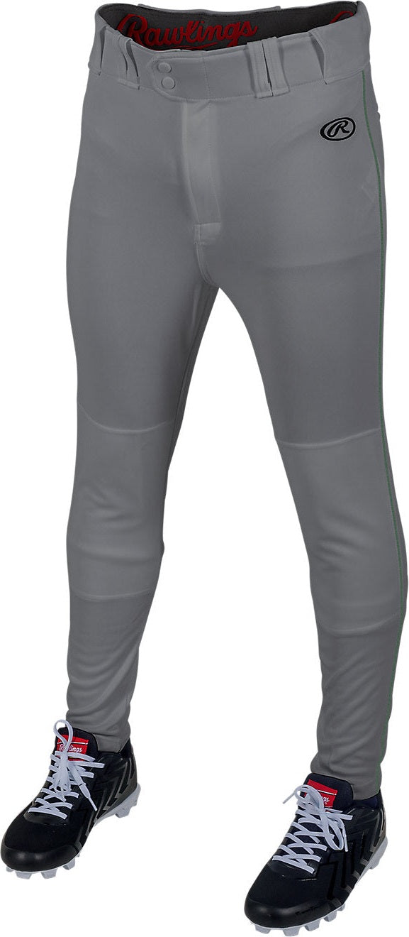 Rawlings Adult Launch Piped Pro Taper Fit Pant - Gray Dark Green - HIT a Doulbe - 1