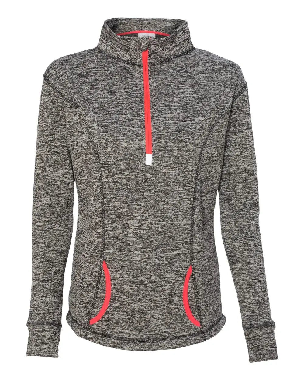 J. America 8617 Women’s Cosmic Fleece Quarter-zip Pullover - Charcoal Fleck Fire Coral - Dark Gray / s