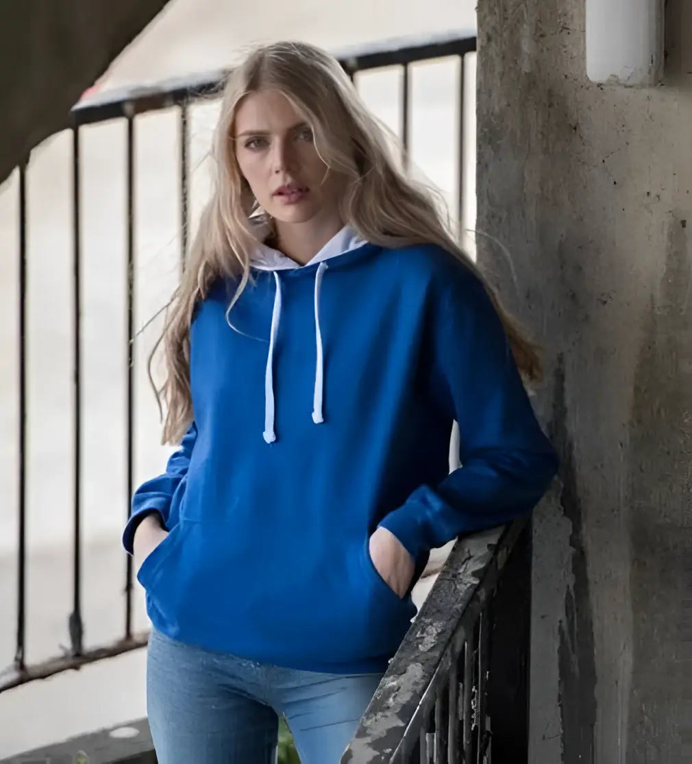 Just Hoods Jha003 Varsity Contrast Hoodie - Royal Blue Arctic White