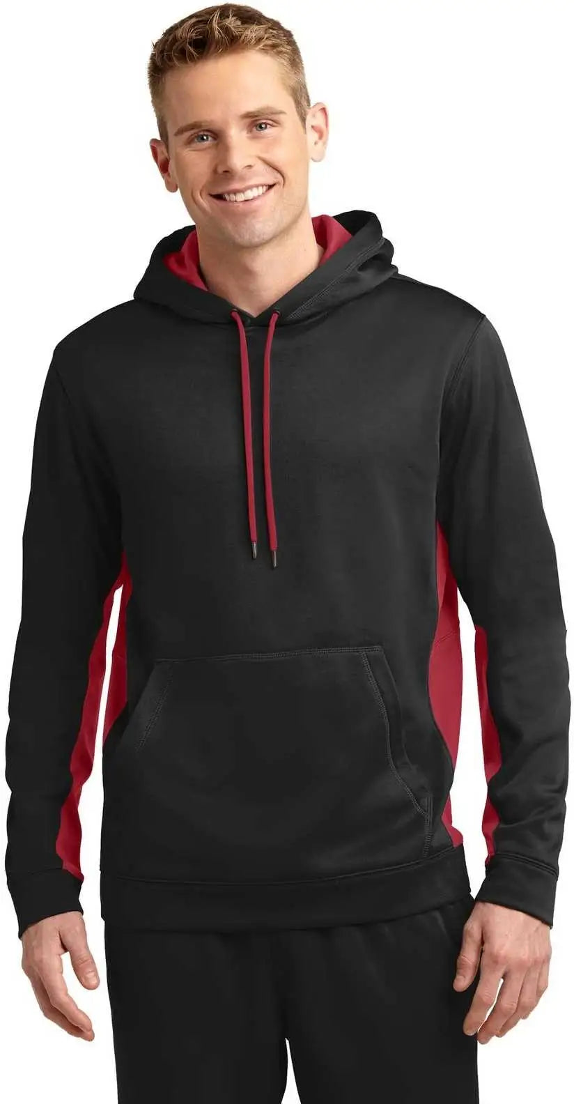 Sport-tek St235 Sport-wick Fleece Colorblock Hooded Pullover - Black Deep Red