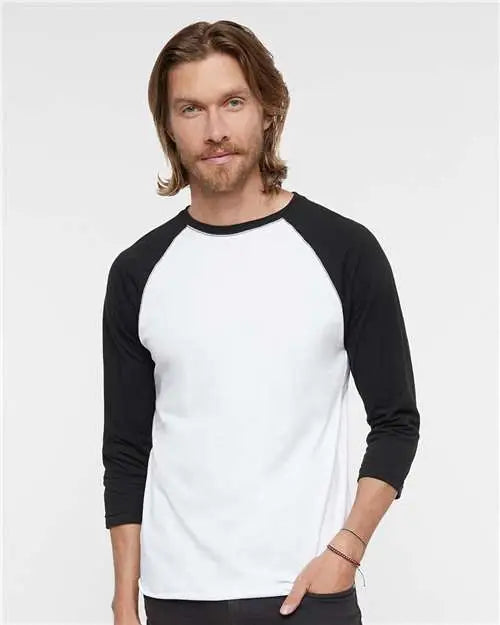 Lat 6930 Baseball Fine Jersey Three-quarter Sleeve Tee - White Solid Black