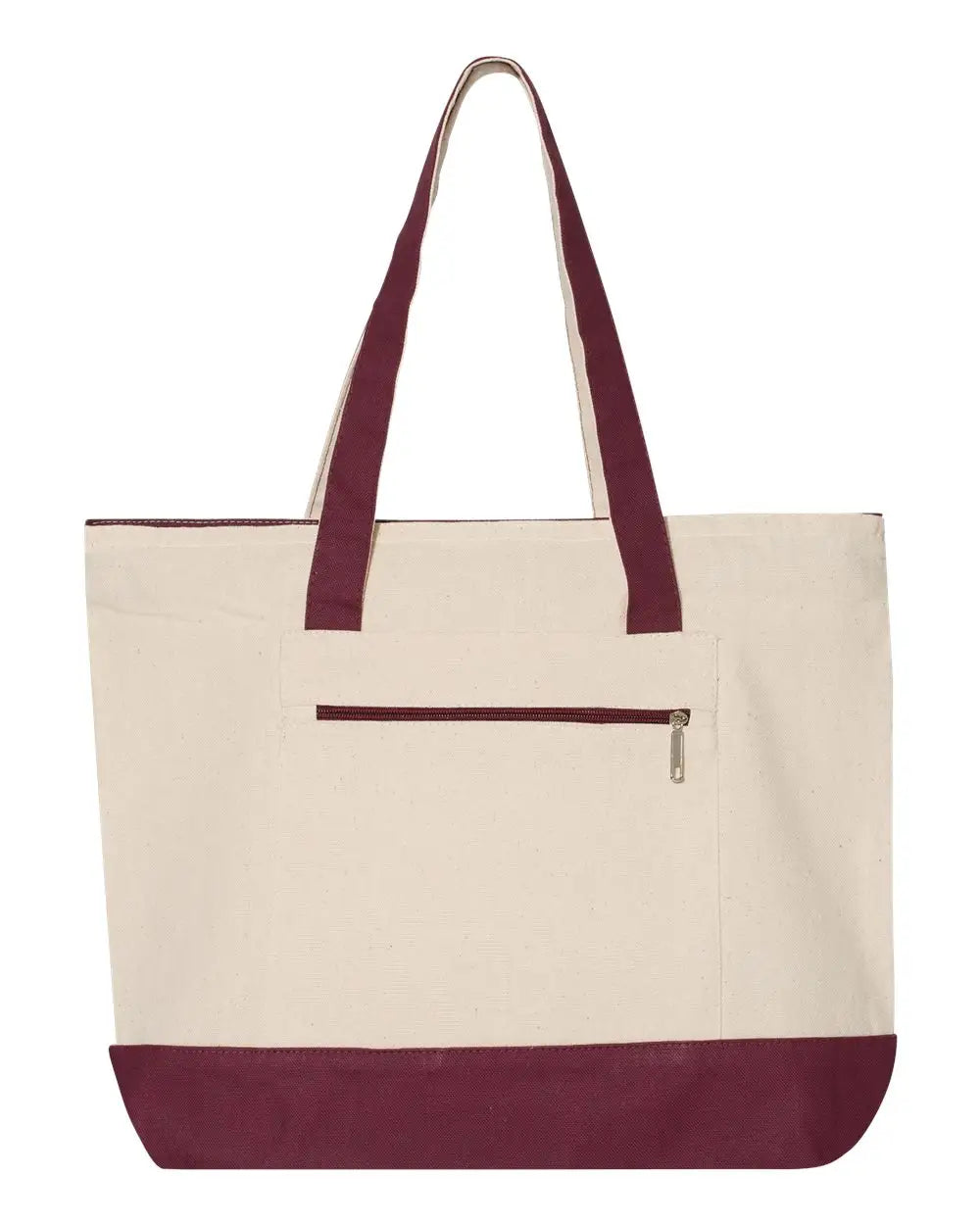 Q-tees Q1300 19l Zippered Tote - Natural Maroon - one Size Fits Most