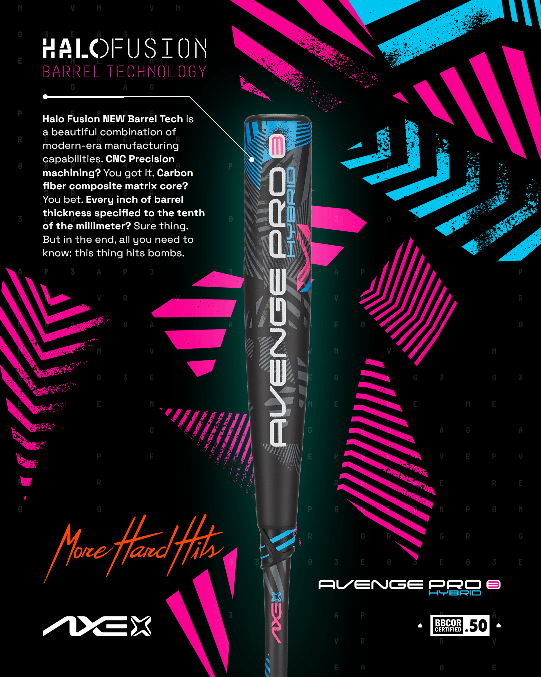 Baden Sports Axe Avenge Pro 3 Hybrid Bbcor Baseball Bat -3 | Standard Handle