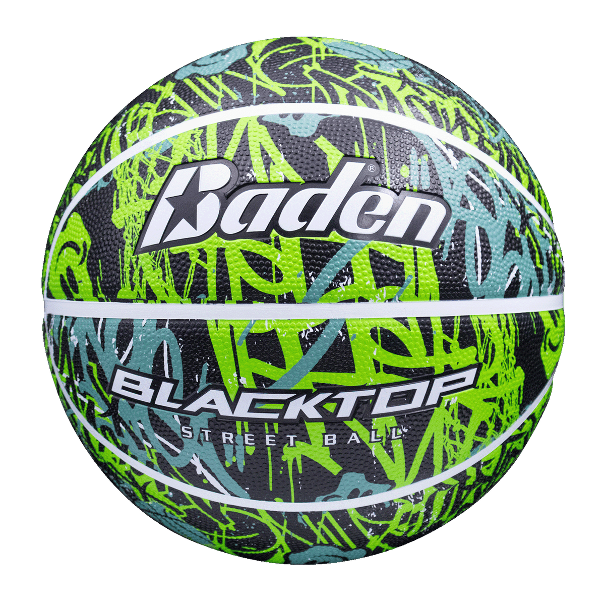 Baden Sports Blacktop Rubber Basketball - Green Smiley Graffiti / Official 29.5’’
