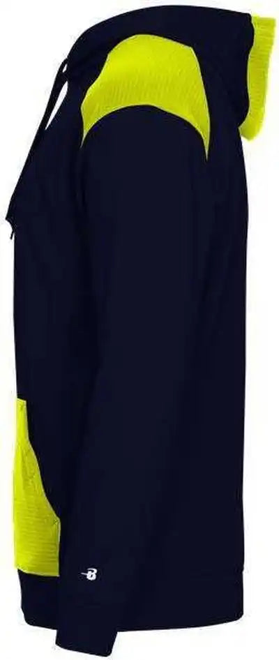 Badger Sport 1440 Breakout Performance Fleece Hoodie - Navy Safety Yellow