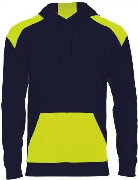 Badger Sport 1440 Breakout Performance Fleece Hoodie - Navy Safety Yellow