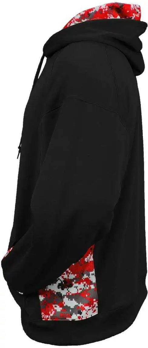 Badger Sport 1464 Adult Digital Hoodie - Black Red - Xs