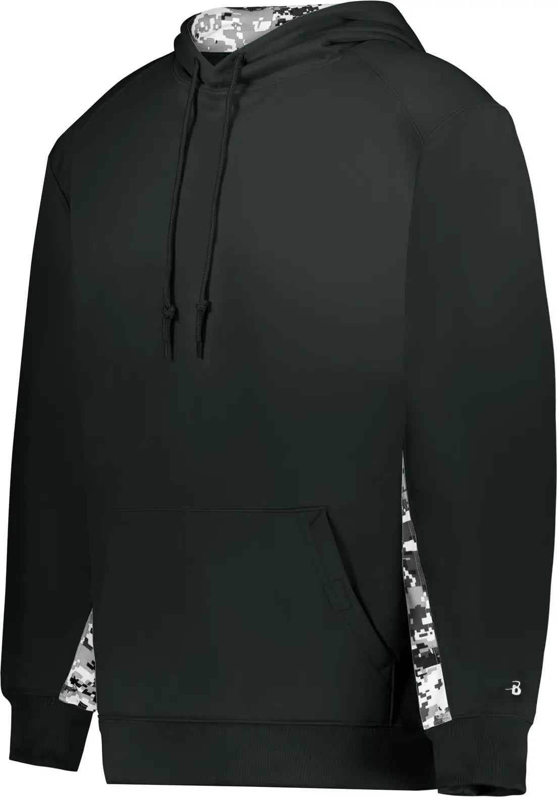 Badger Sport 1464 Digital Color Block Hoodie - Black White - Adult Xs