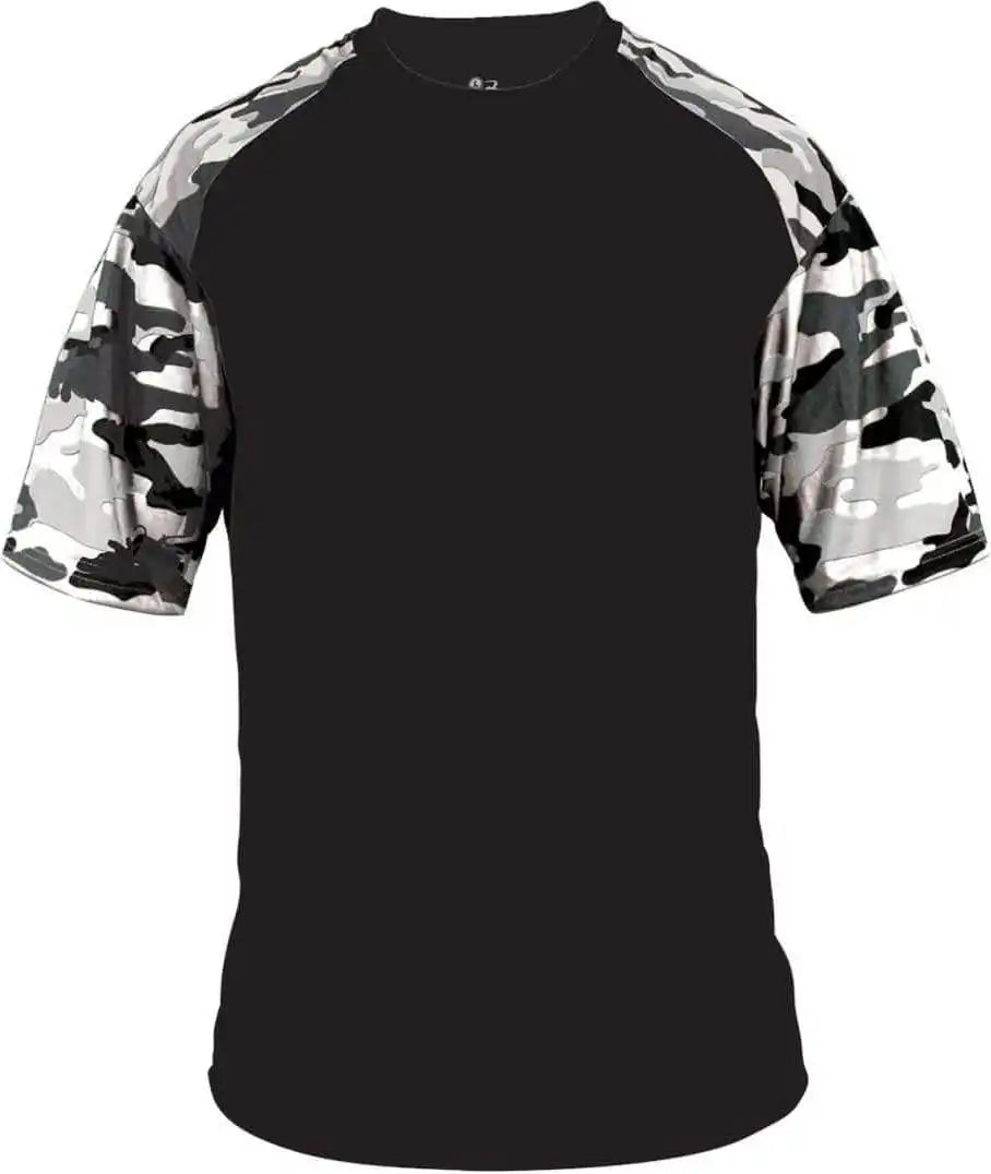 Badger Sport 2141 Camo Youth Tee Black White