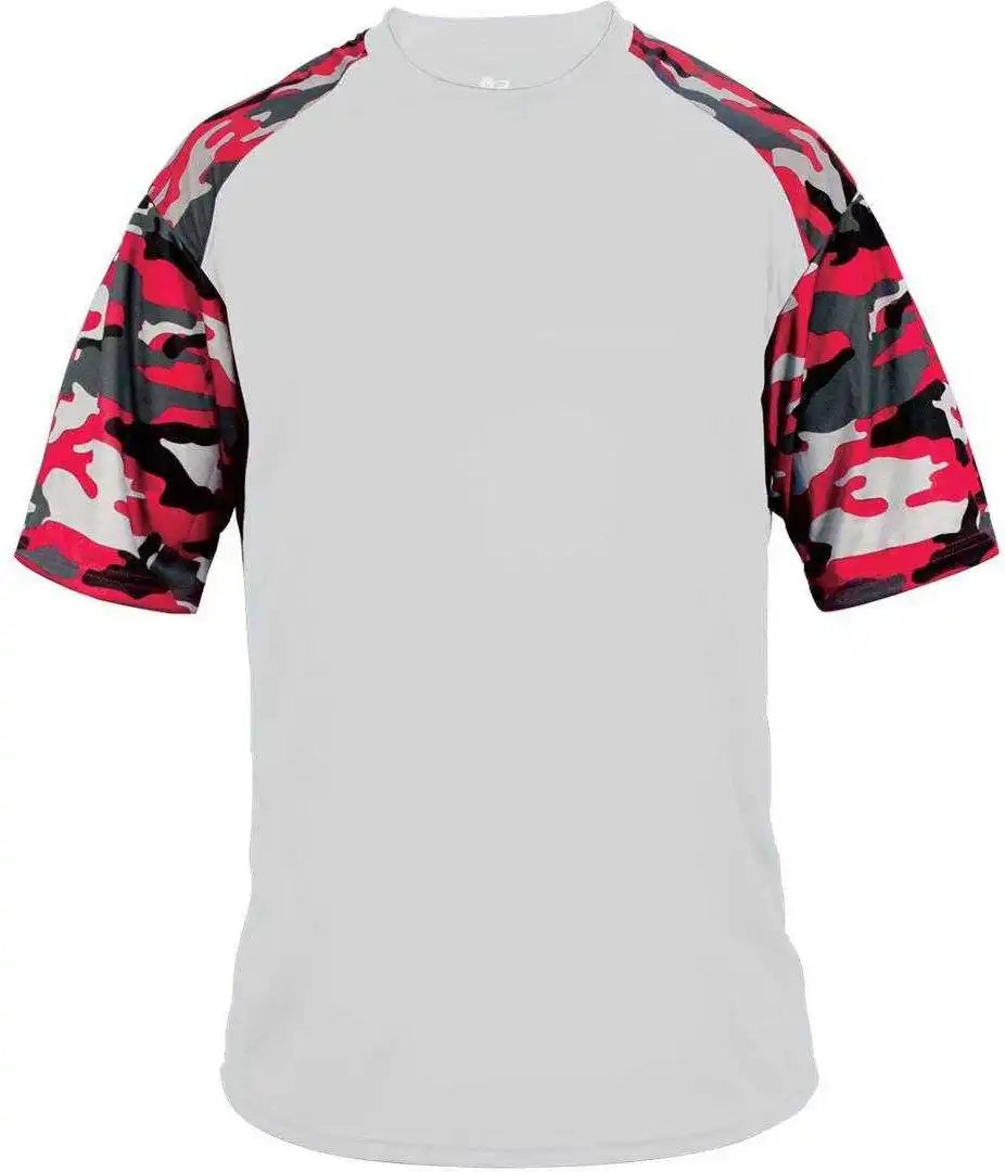 Badger Sport 2141 Camo Youth Tee - White Red