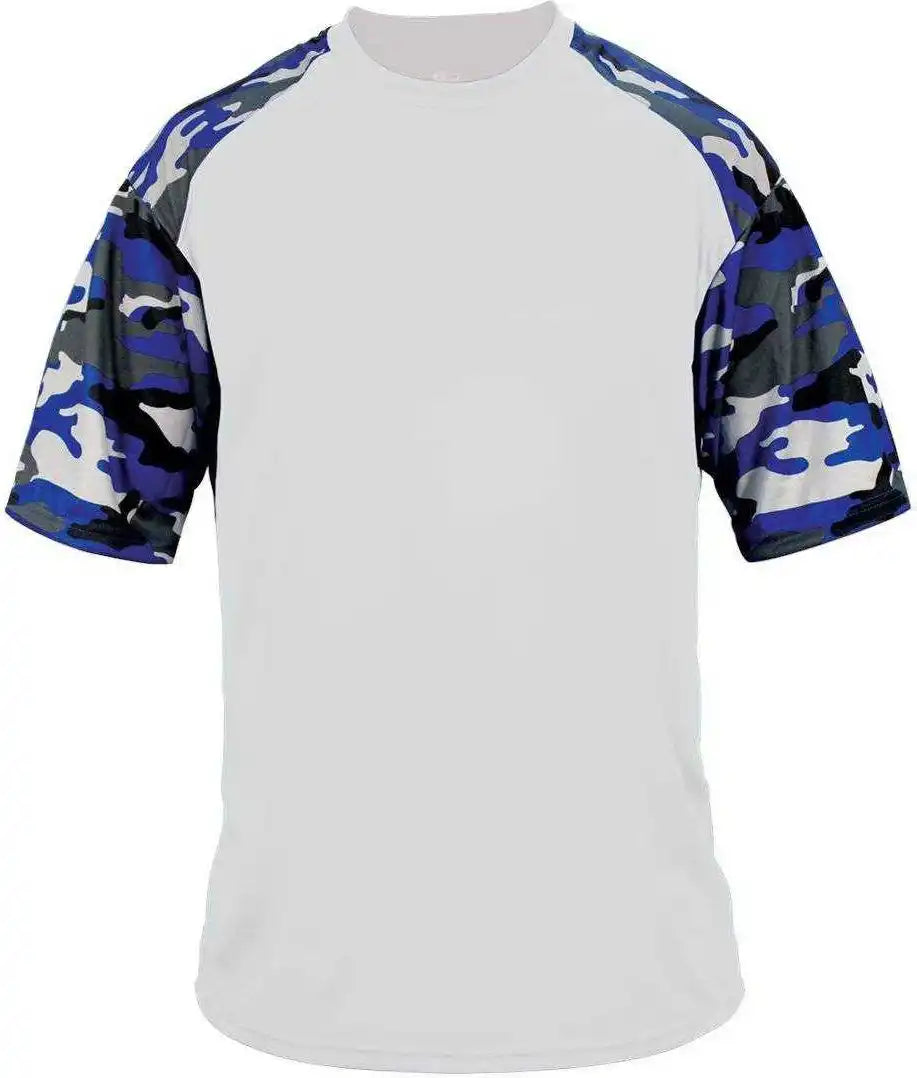 Badger Sport 2141 Camo Youth Tee - White Royal
