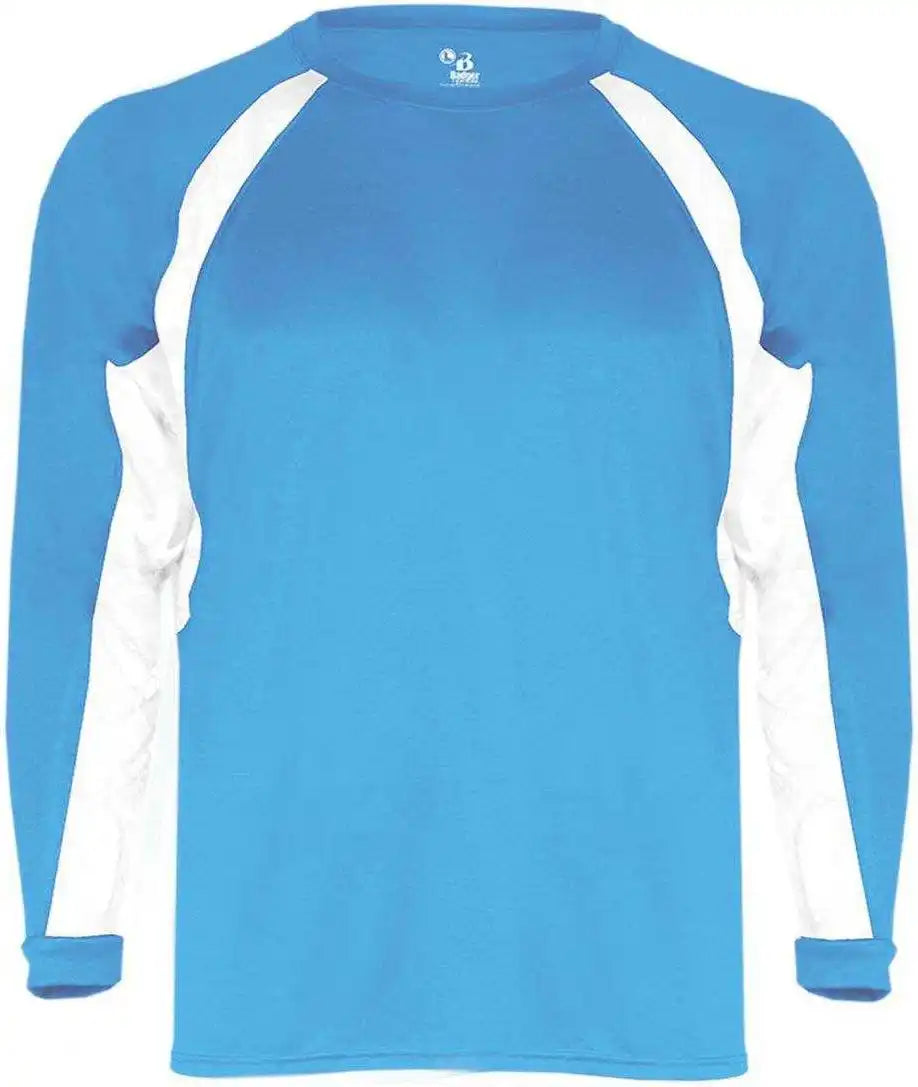 Badger Sport 2154 Hook Youth Long Sleeve Tee - Columbia Blue White