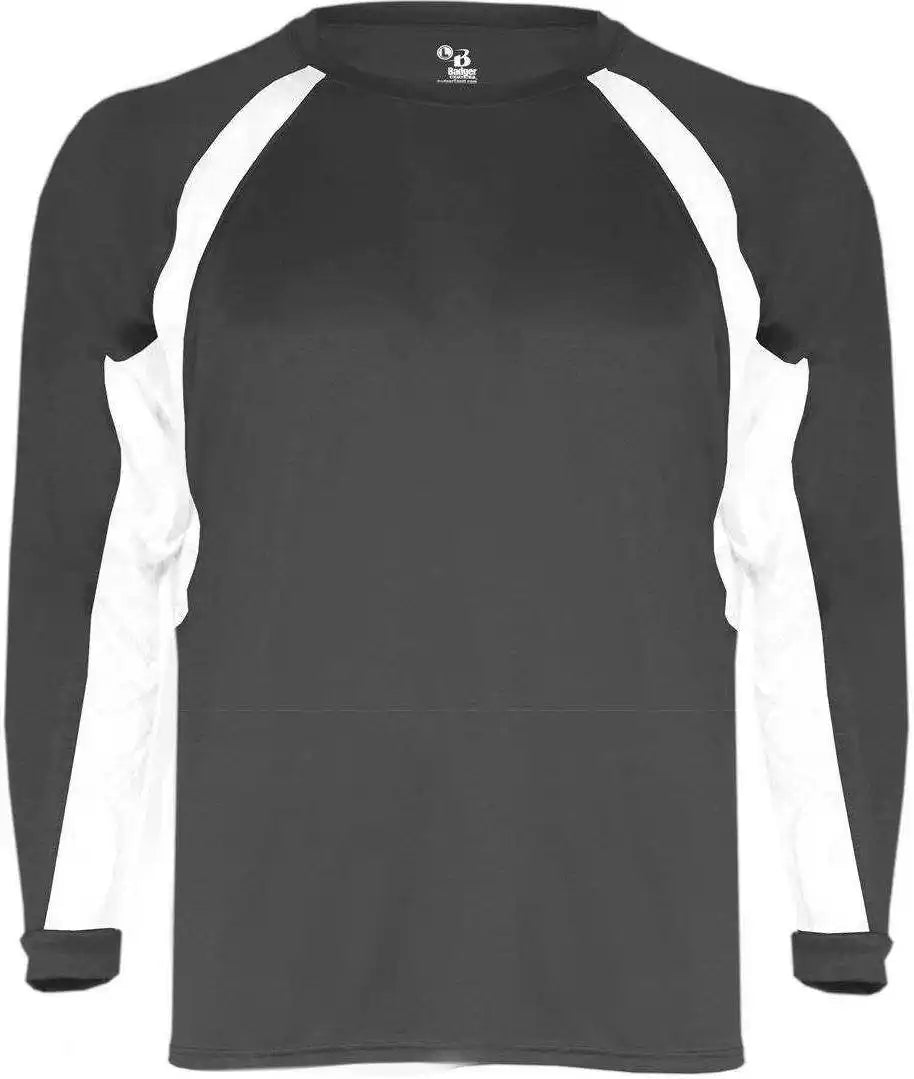 Badger Sport 2154 Hook Youth Long Sleeve Tee - Dark Gray White