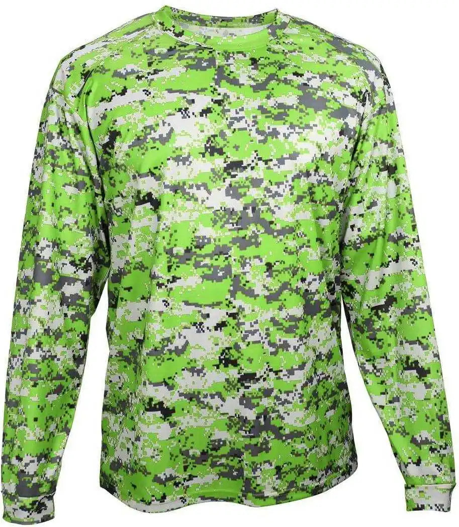 Badger Sport 2184 Digital Youth Long Sleeve Tee Lime Camo