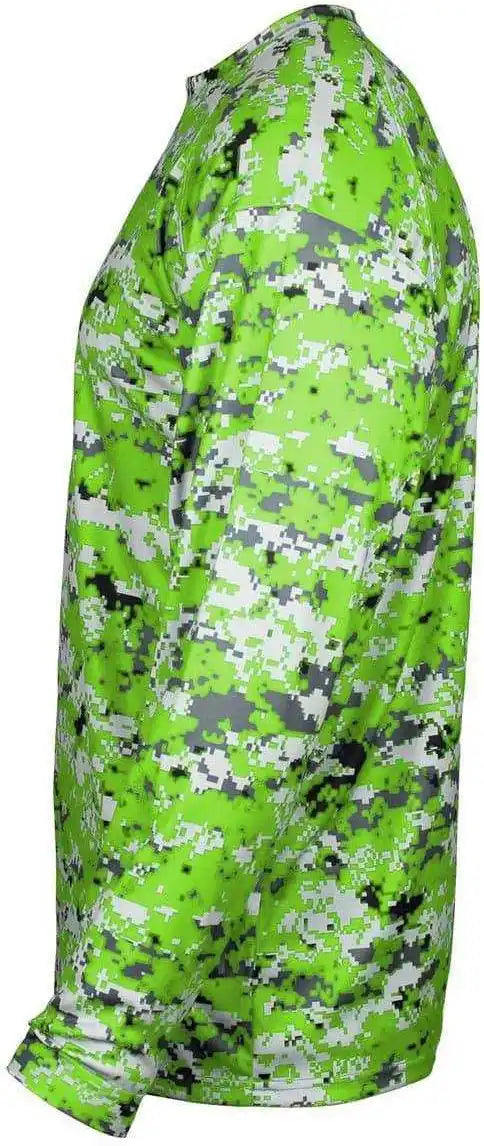Badger Sport 2184 Digital Youth Long Sleeve Tee Lime Camo