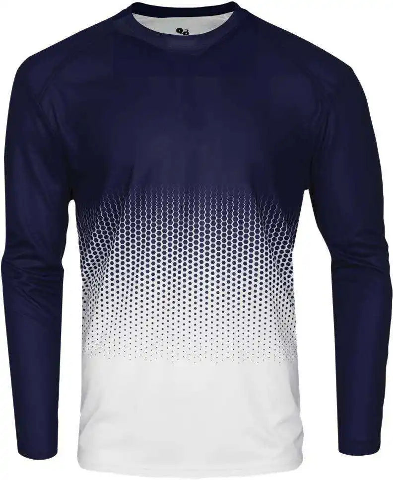 Badger Sport 2224 Hex Youth Long Sleeve Tee - Navy