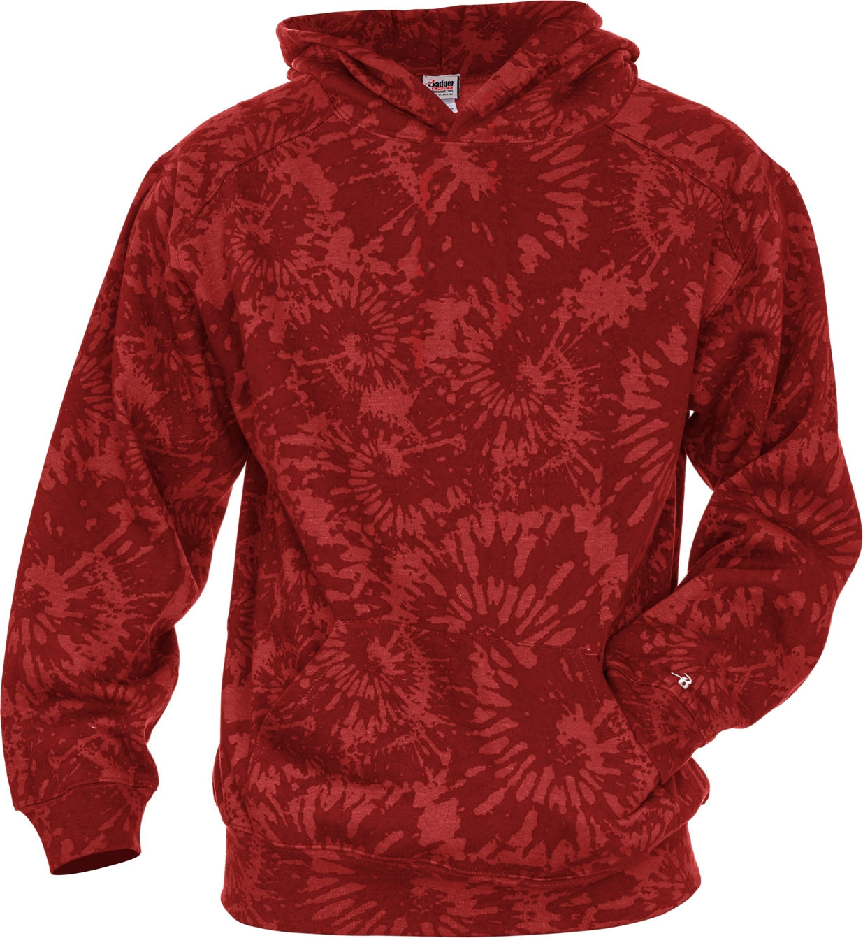 Badger Sport 2275 Athletic Fleece Youth Tie Die Hoodie - Red Vintage Tie-dye - Xs