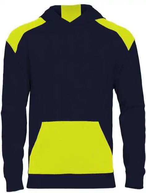 Badger Sport 2440 Breakout Performance Fleece Youth Hoodie - Navy Safety Yellow