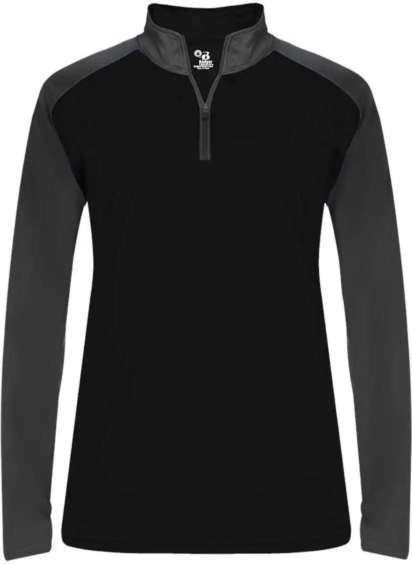 Badger Sport 4008 Ultimate Softlock Ladies 1/4 Zip - Black Graphite