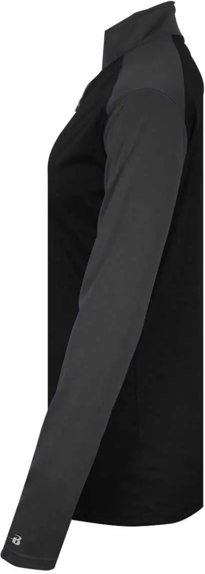 Badger Sport 4008 Ultimate Softlock Ladies 1/4 Zip - Black Graphite