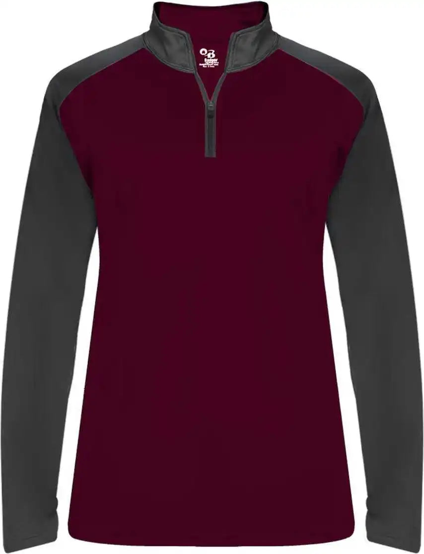 Badger Sport 4008 Ultimate Softlock Ladies 1/4 Zip - Maroon Graphite