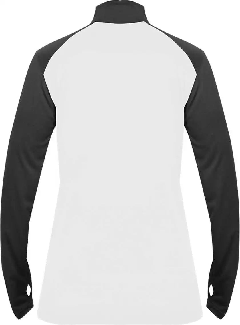 Badger Sport 4008 Ultimate Softlock Ladies 1/4 Zip White Graphite