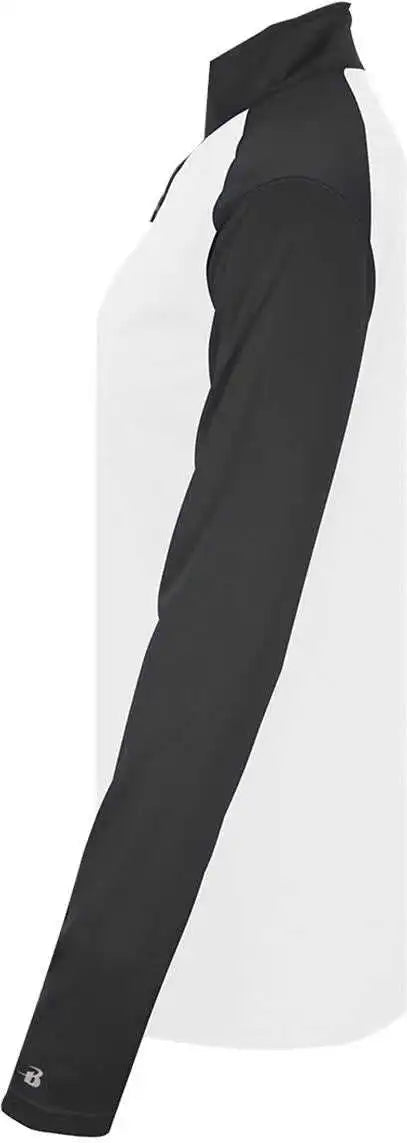 Badger Sport 4008 Ultimate Softlock Ladies 1/4 Zip White Graphite