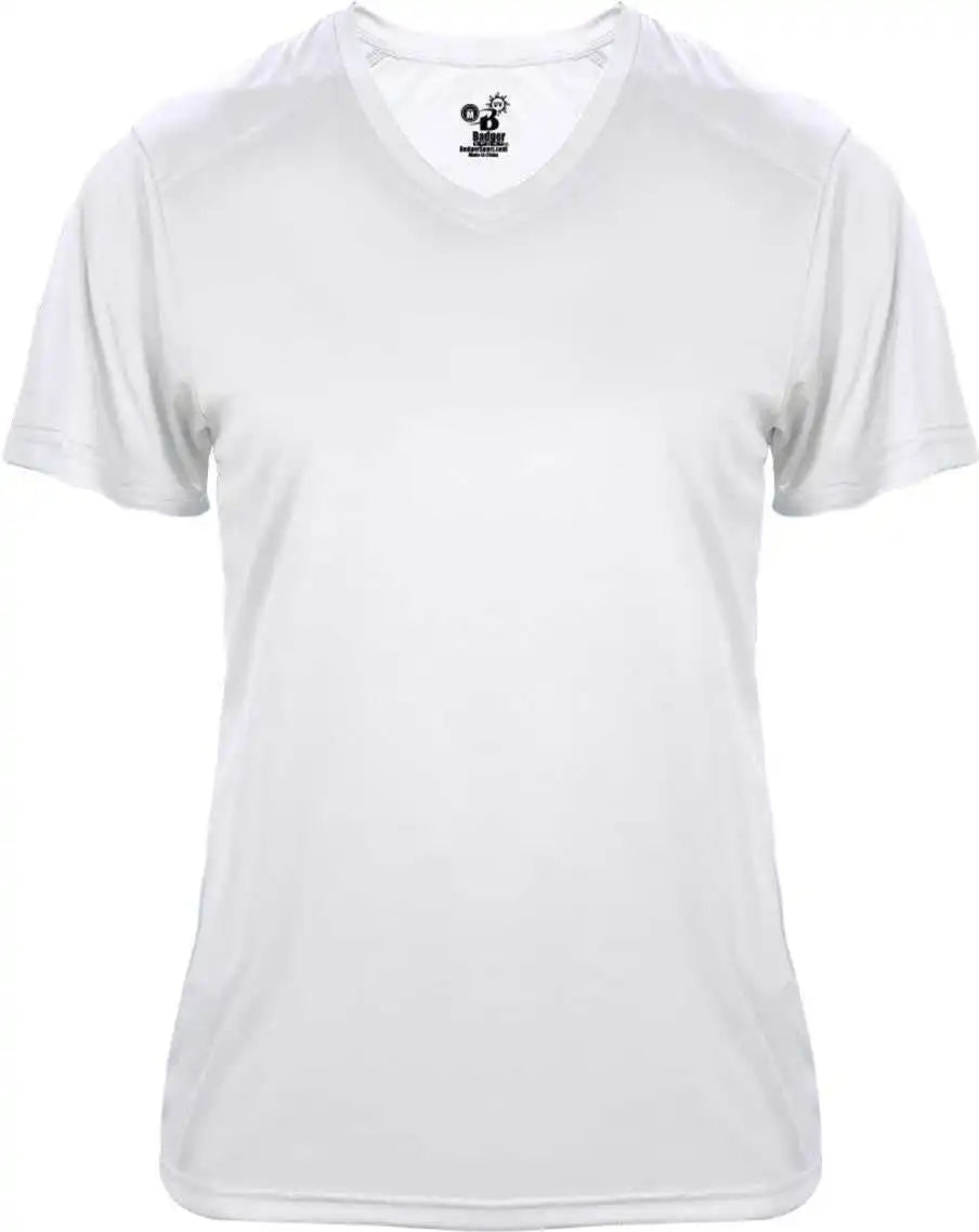 Badger Sport 4062 Ultimate Softlock Ladies V-neck Short Sleeve Tee - White