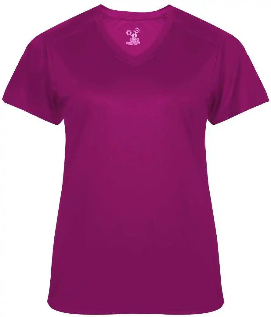 Badger Sport 4062 Ultimate Softlock Ladies v Neck Short Sleeve Tee Hot Pink