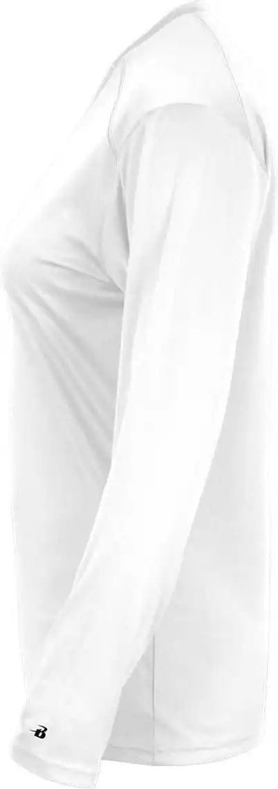 Badger Sport 4064 Ultimate Softlock v Neck Ladies Long Sleeve Tee White