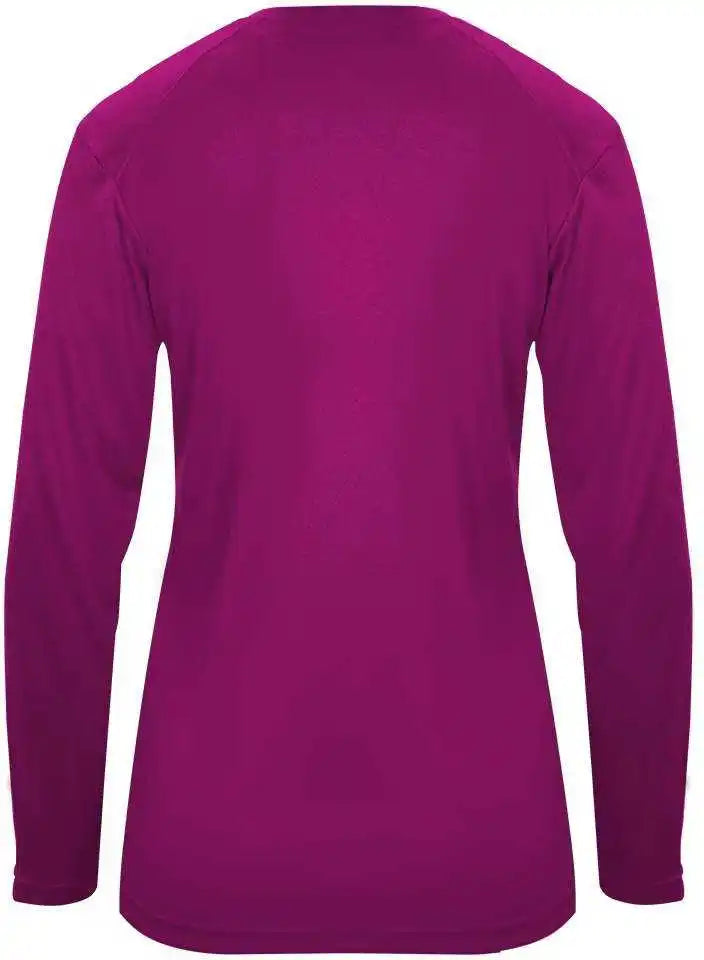 Badger Sport 4064 Ultimate Softlock v Neck Ladies Long Sleeve Tee Hot Pink