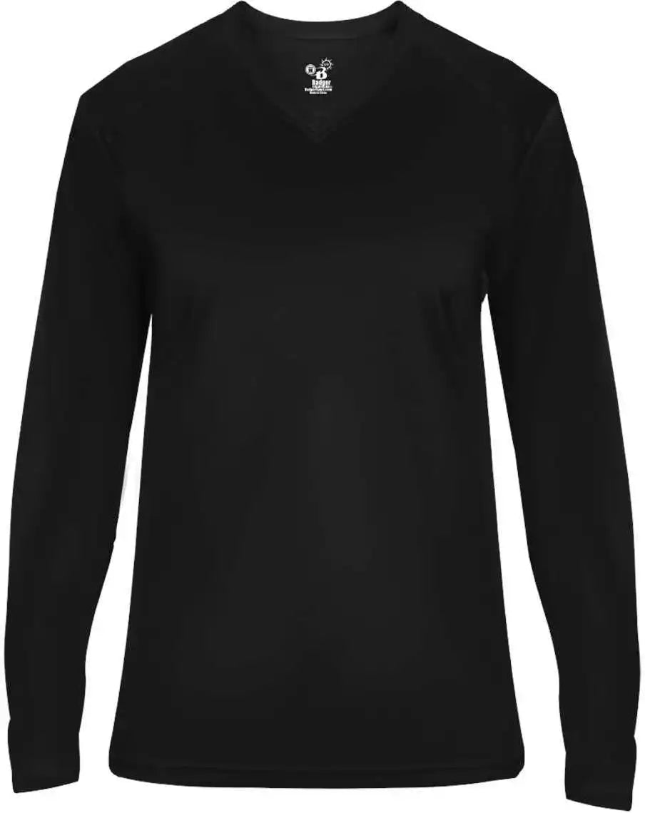 Badger Sport 4064 Ultimate Softlock v Neck Ladies Long Sleeve Tee Black