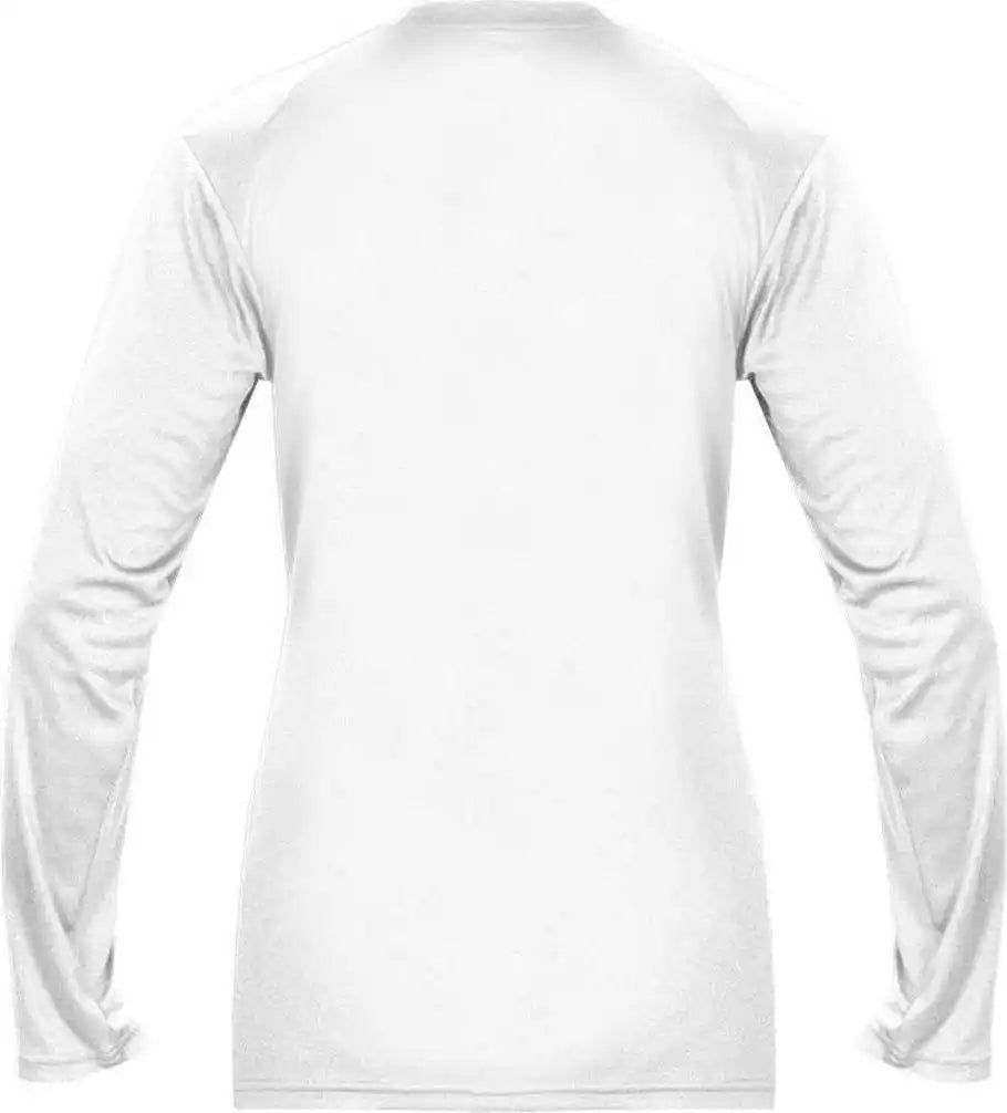 Badger Sport 4064 Ultimate Softlock v Neck Ladies Long Sleeve Tee White