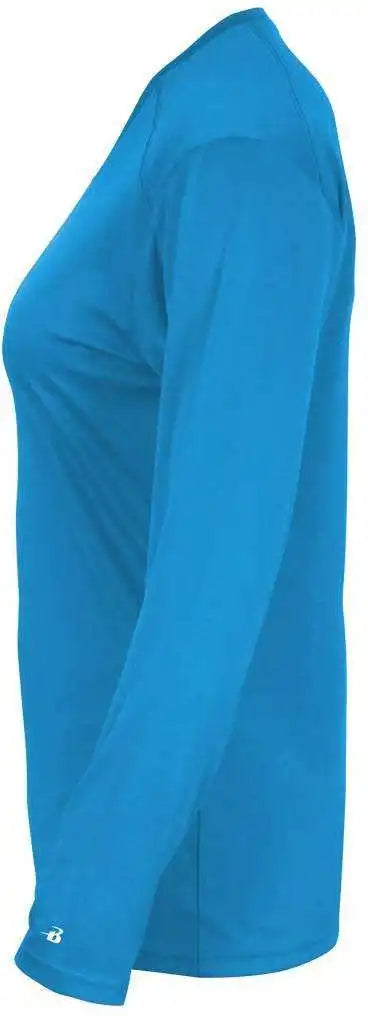 Badger Sport 4064 Ultimate Softlock v Neck Ladies Long Sleeve Tee Electric Blue