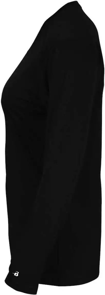 Badger Sport 4064 Ultimate Softlock v Neck Ladies Long Sleeve Tee Black