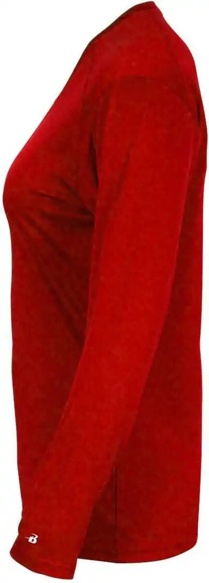 Badger Sport 4064 Ultimate Softlock V-neck Ladies Long Sleeve Tee - Red