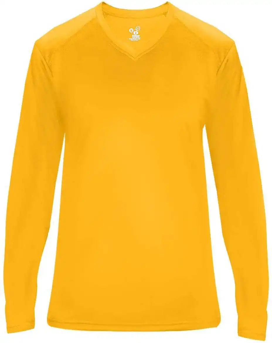 Badger Sport 4064 Ultimate Softlock v Neck Ladies Long Sleeve Tee Gold