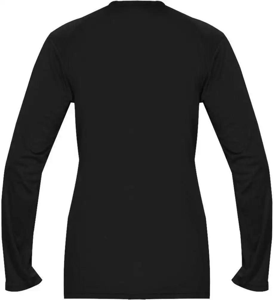 Badger Sport 4064 Ultimate Softlock v Neck Ladies Long Sleeve Tee Black