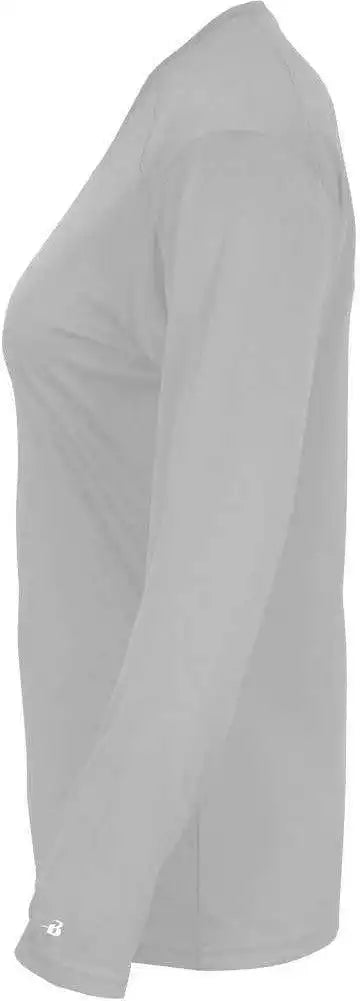 Badger Sport 4064 Ultimate Softlock V-neck Ladies Long Sleeve Tee - Silver