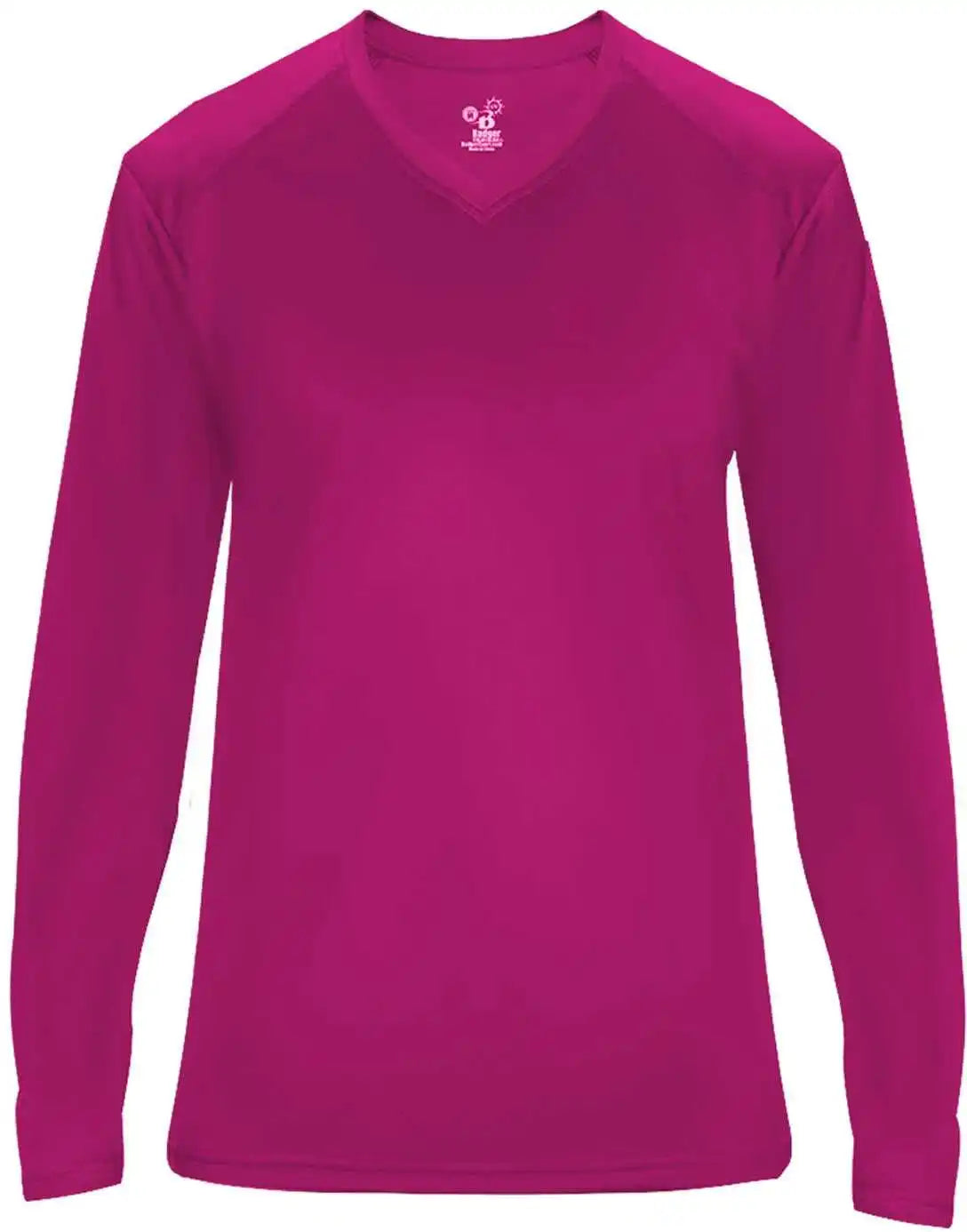 Badger Sport 4064 Ultimate Softlock v Neck Ladies Long Sleeve Tee Hot Pink