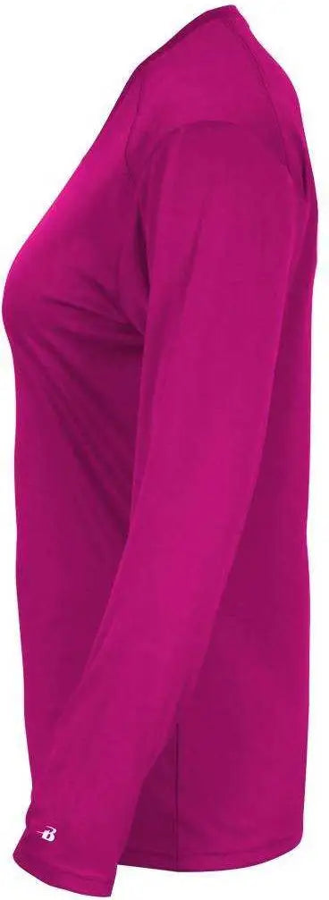 Badger Sport 4064 Ultimate Softlock V-neck Ladies Long Sleeve Tee - Hot Pink