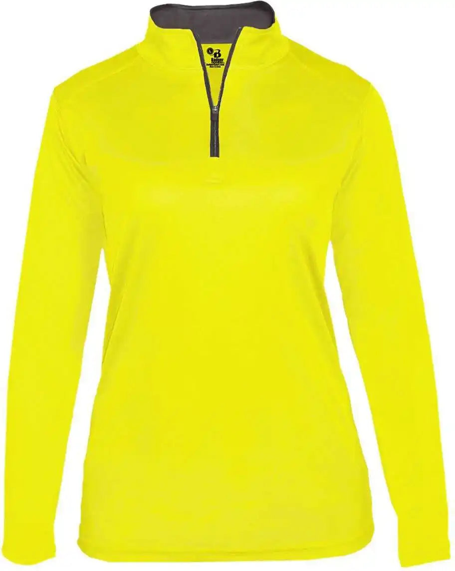 Badger Sport 4103 b Core Ladies 1/4 Zip Safety Yellow Green Graphite