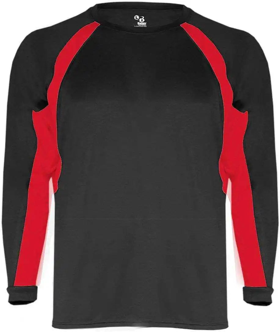Badger Sport 4154 Hook Long Sleeve Tee - Black Red