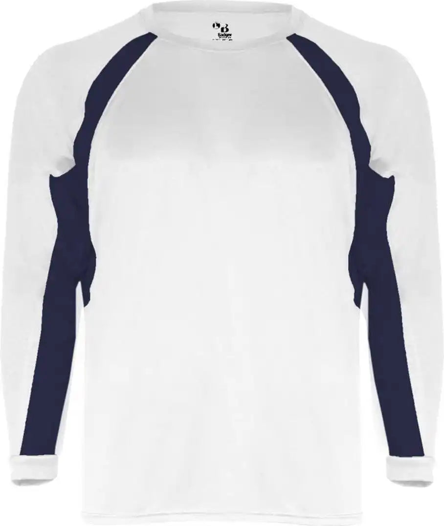 Badger Sport 4154 Hook Long Sleeve Tee - White Navy