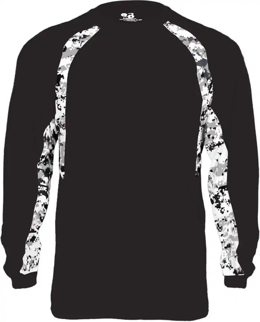 Badger Sport 4155 Adult Digital Hook Long Sleeve Tee - Black White - l