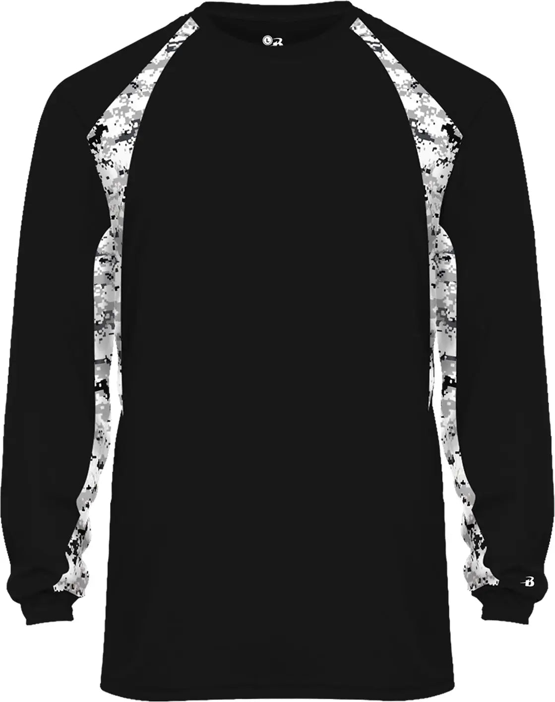 Badger Sport 4155 Digital Hook L/s Tee - Black White - Adult l
