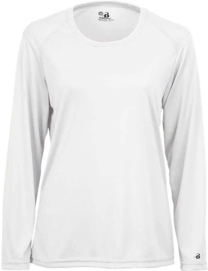 Badger Sport 4164 Ladies B-core Long Sleeve Tee - White