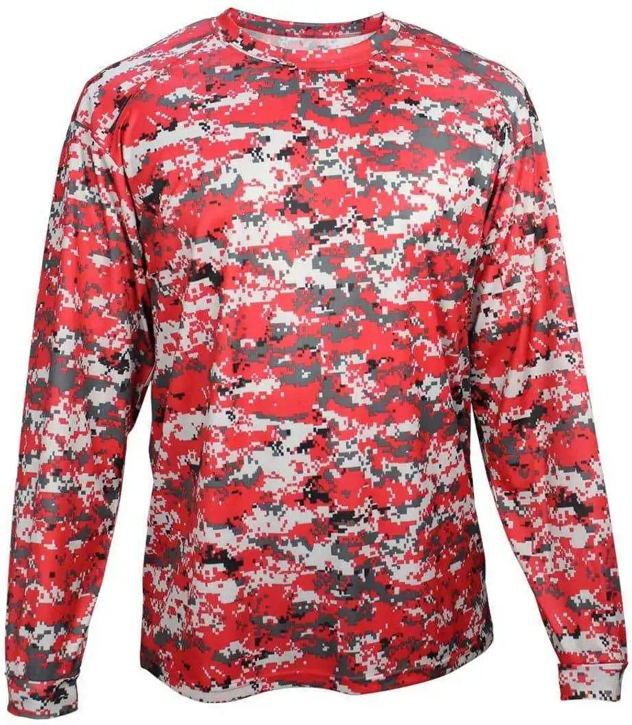 Badger Sport 4184 Adult Digital Long Sleeve Tee - Red