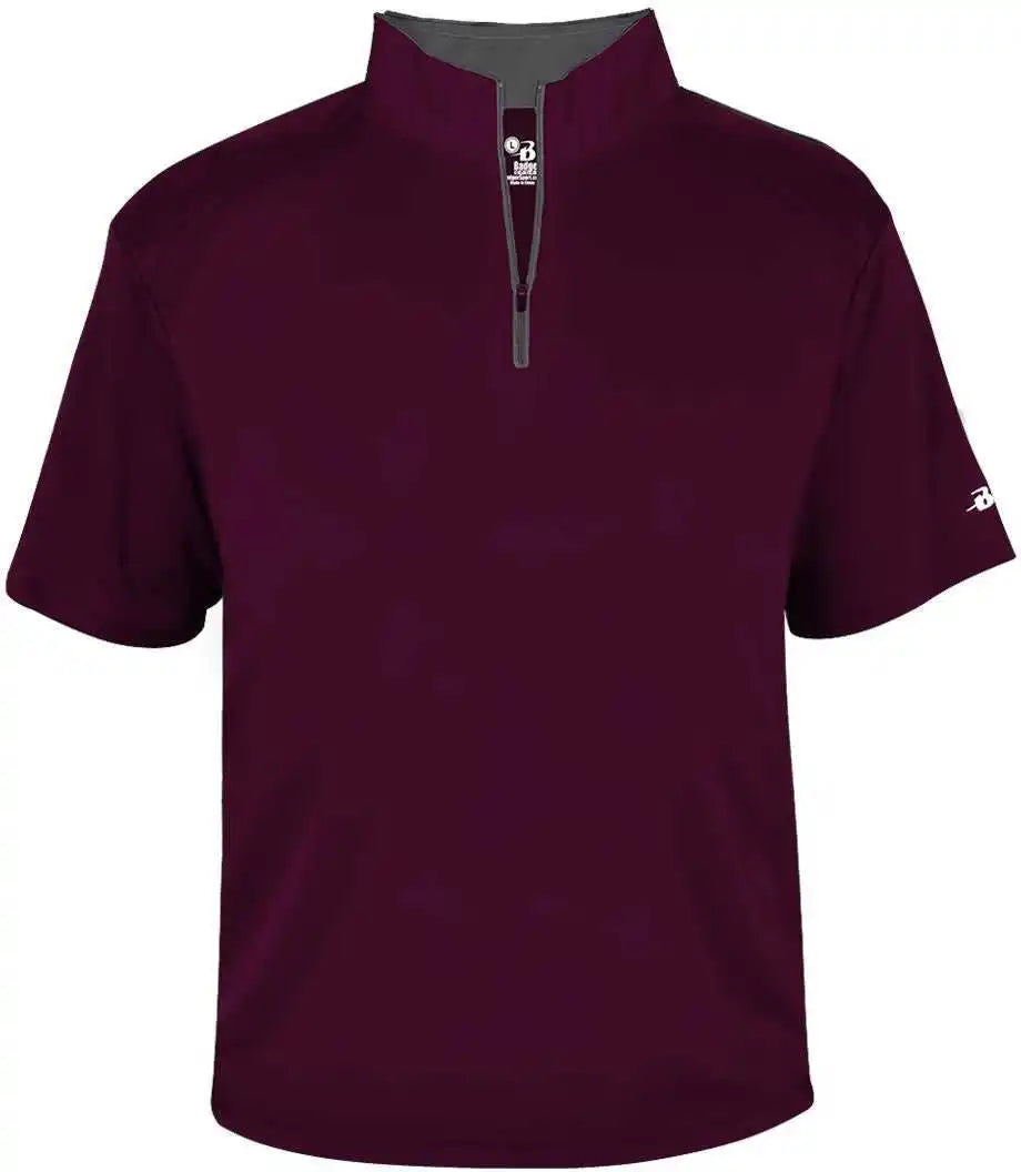 Badger Sport 4199 b Core Short Sleeve 1/4 Zip Maroon Graphite