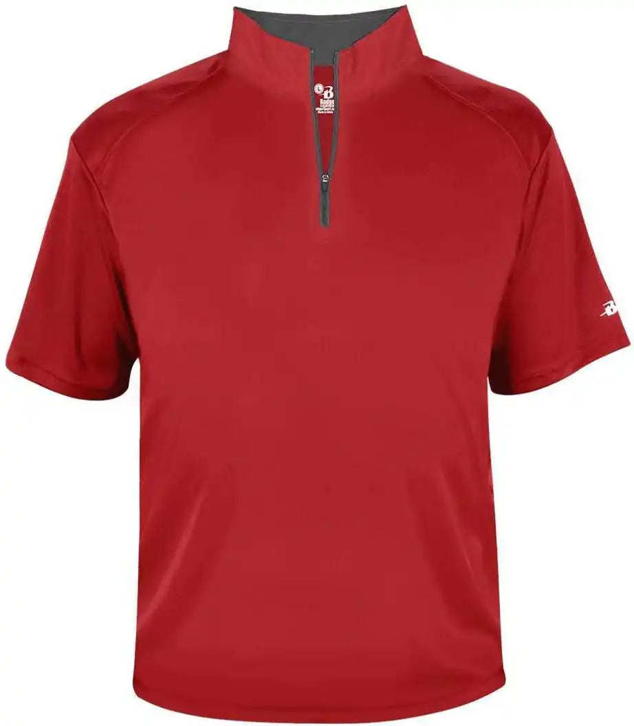 Badger Sport 4199 b Core Short Sleeve 1/4 Zip Red Graphite